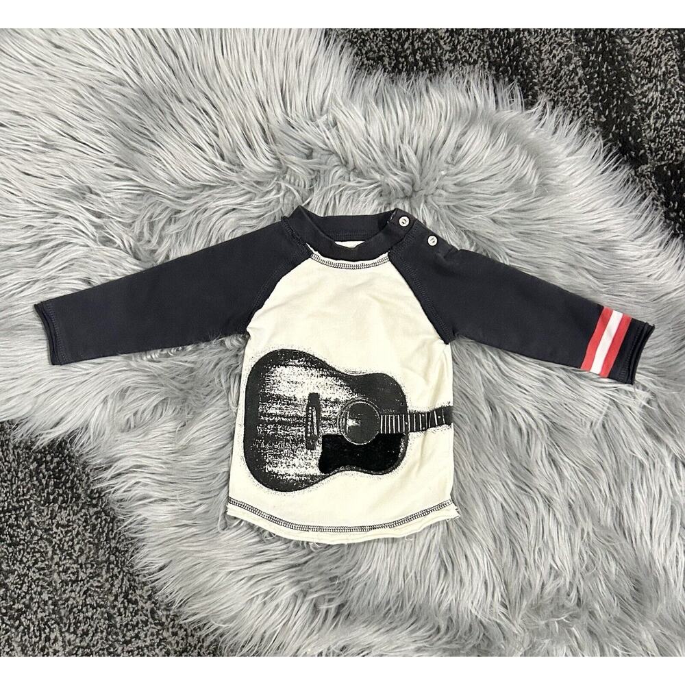 Mini Shatsu Guitar Printโ Long Sleeve Top With Velour Details-6Mos 100% Cotton